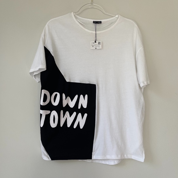 Zara Black White Collection Down Town T-Shirt Sz S‎ NWT - Picture 1 of 8